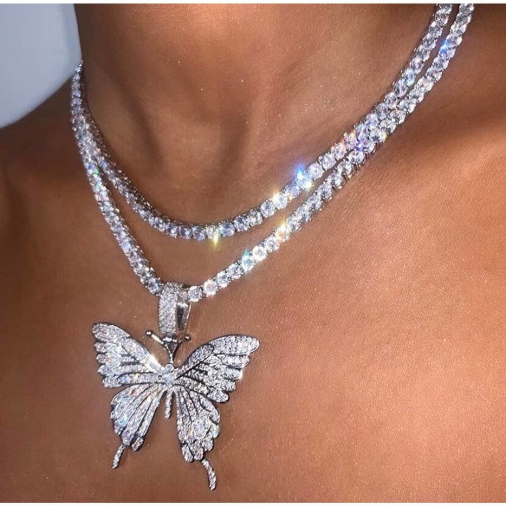 3 piece SET butterfly tennis choker , - Thumbnail 3