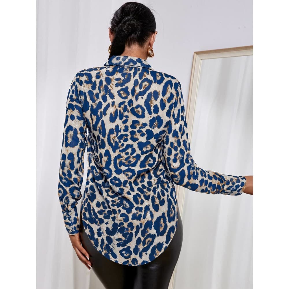 Cheetah Print Button Through Blouse - Thumbnail 7
