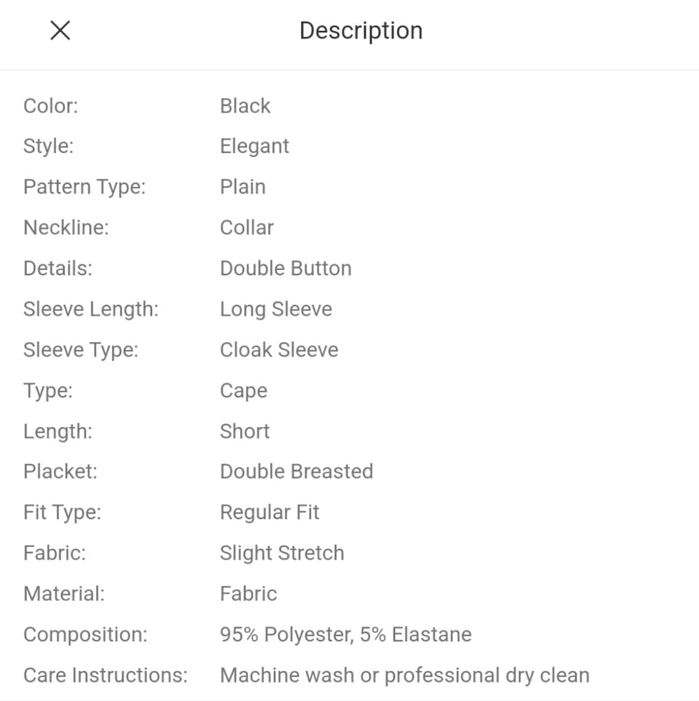 Black Classic Double Breasted Button Cape Jacket Coat - Thumbnail 5