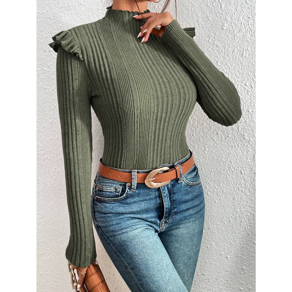 Unity Mock Neck Ruffle Trim Tee Top - Thumbnail 9