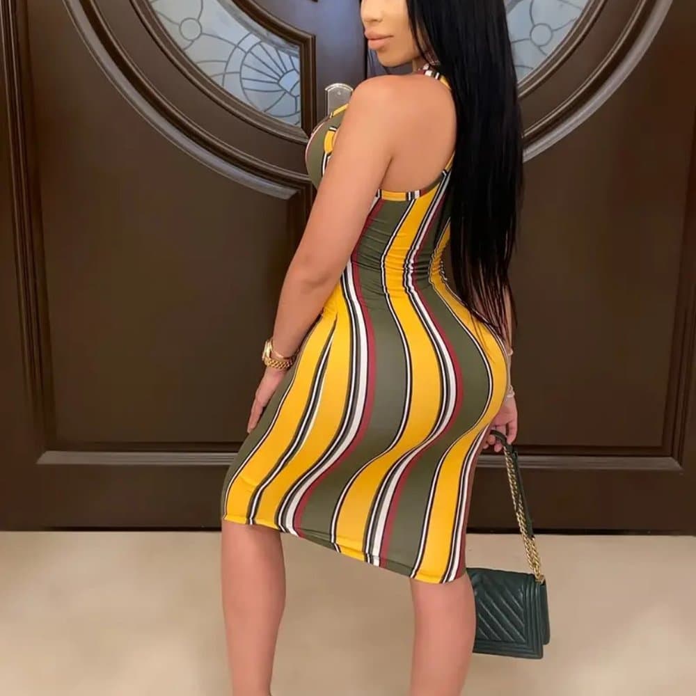 Striped Beauty Bodycon Dress - Thumbnail 4