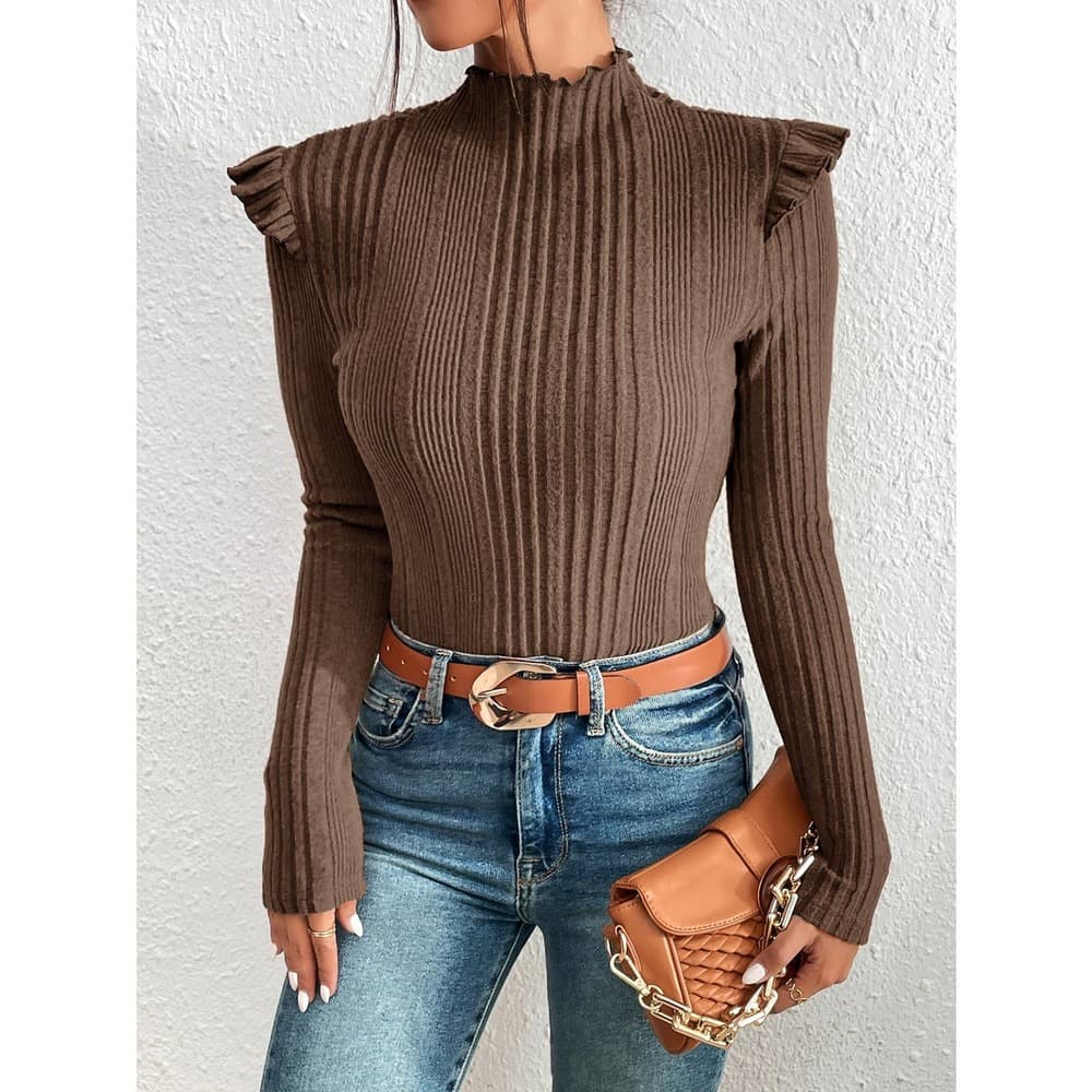 Unity Mock Neck Ruffle Trim Tee Top - Thumbnail 4