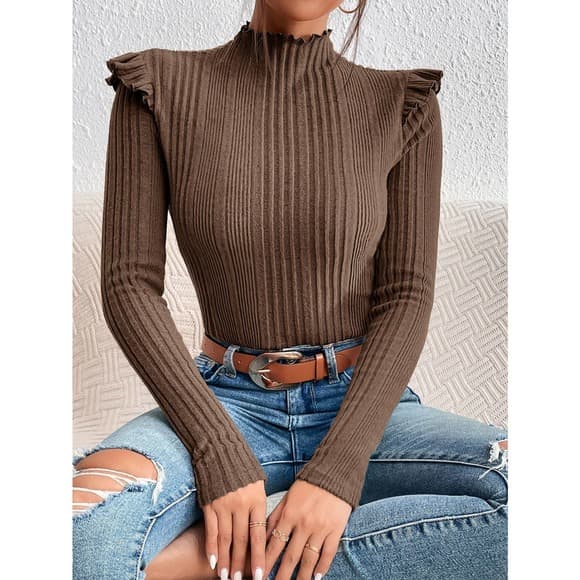 Unity Mock Neck Ruffle Trim Tee Top - Thumbnail 12