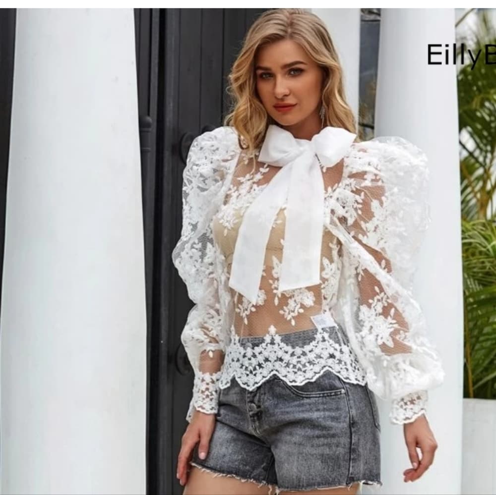 Beautiful White Bazar Tie Top - Thumbnail 3