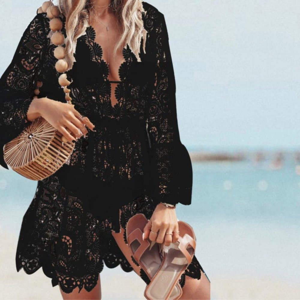 Short Dress Lace Floral Crochet - Thumbnail 3