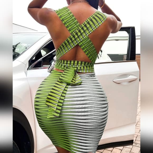 Geo Print Criss Gross Green Beauty Dress - Thumbnail 9