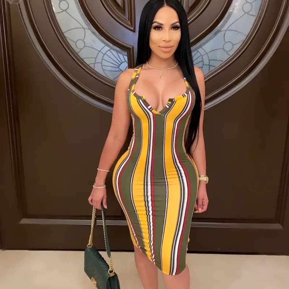 Striped Beauty Bodycon Dress - Thumbnail 5
