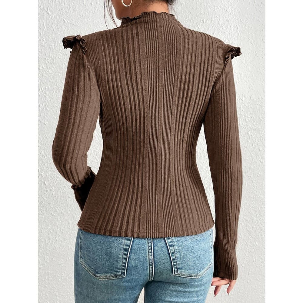 Unity Mock Neck Ruffle Trim Tee Top - Thumbnail 3