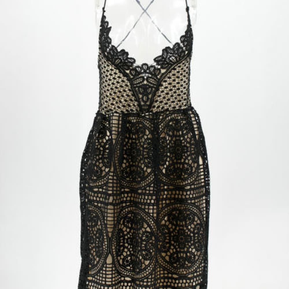 White boho lace criss cross back midi dress - Thumbnail 9