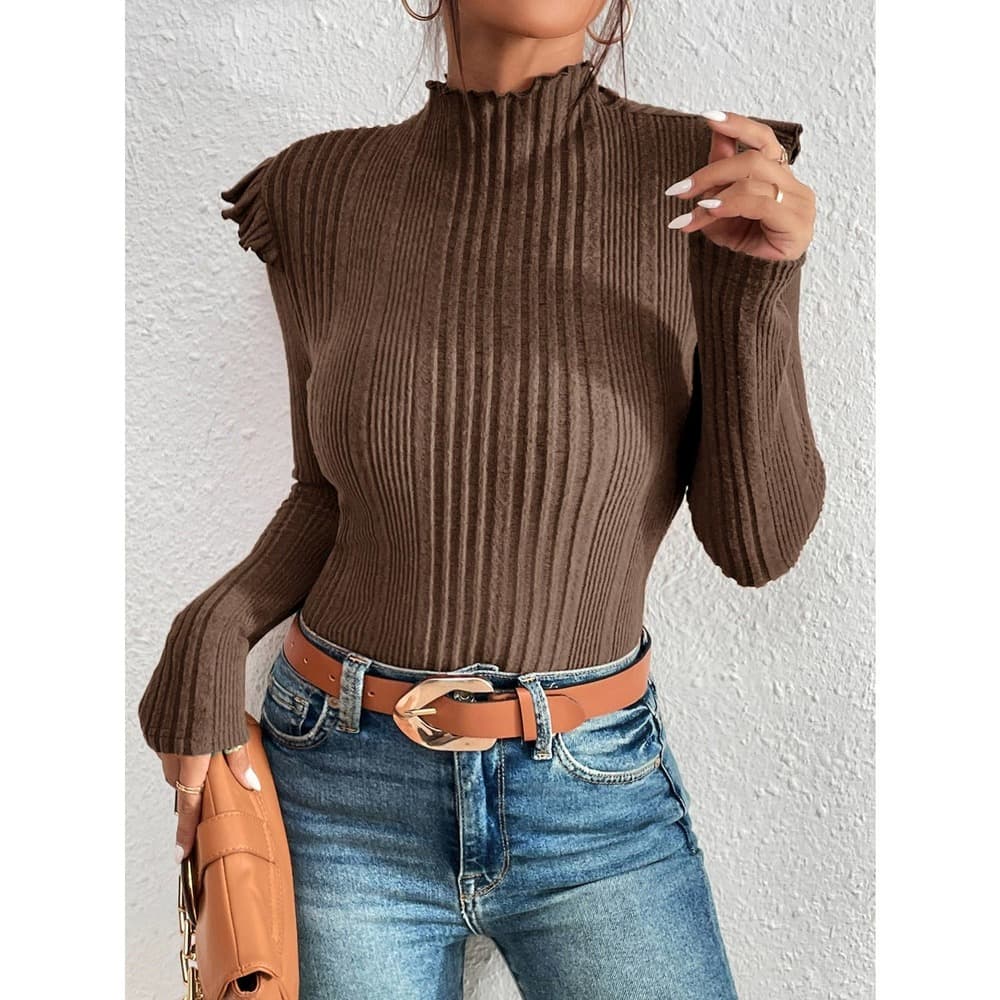 Unity Mock Neck Ruffle Trim Tee Top - Thumbnail 6
