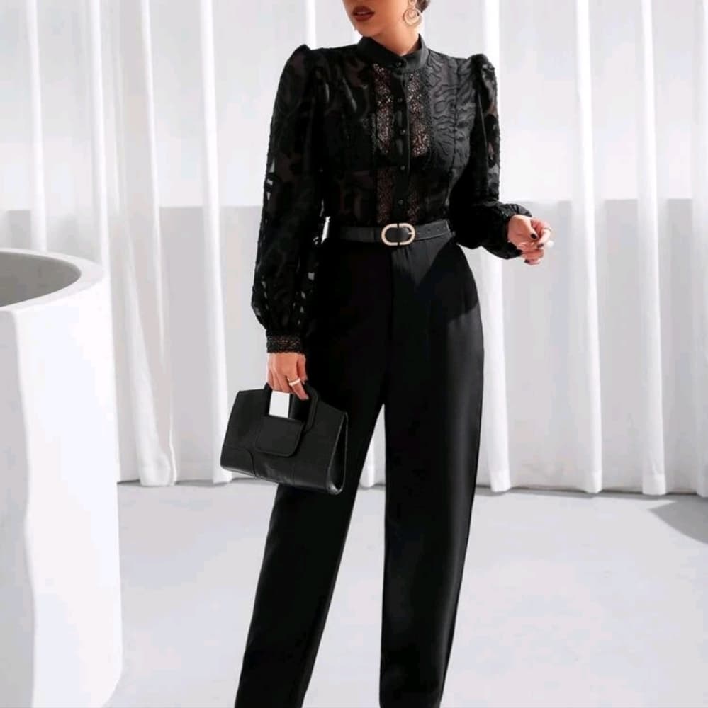 Sexy Gigot Sleeve Cross Wrap Tie Back Blouse - Thumbnail 5