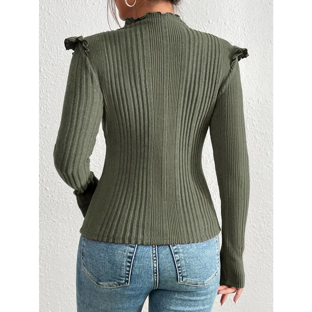 Unity Mock Neck Ruffle Trim Tee Top - Thumbnail 7