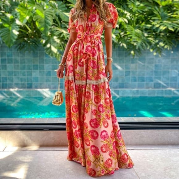 Beautiful Hippie Print Midi Dress - Thumbnail 4