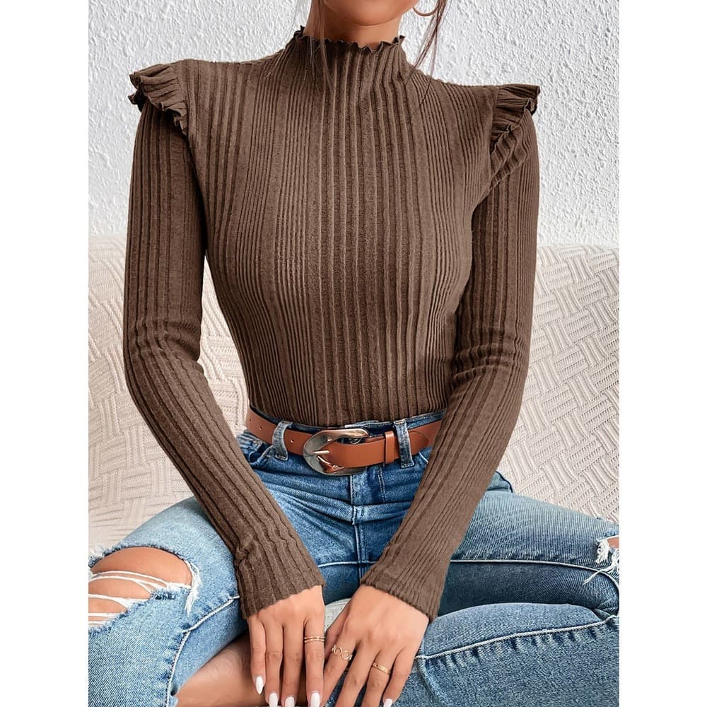 Unity Mock Neck Ruffle Trim Tee Top - Thumbnail 11
