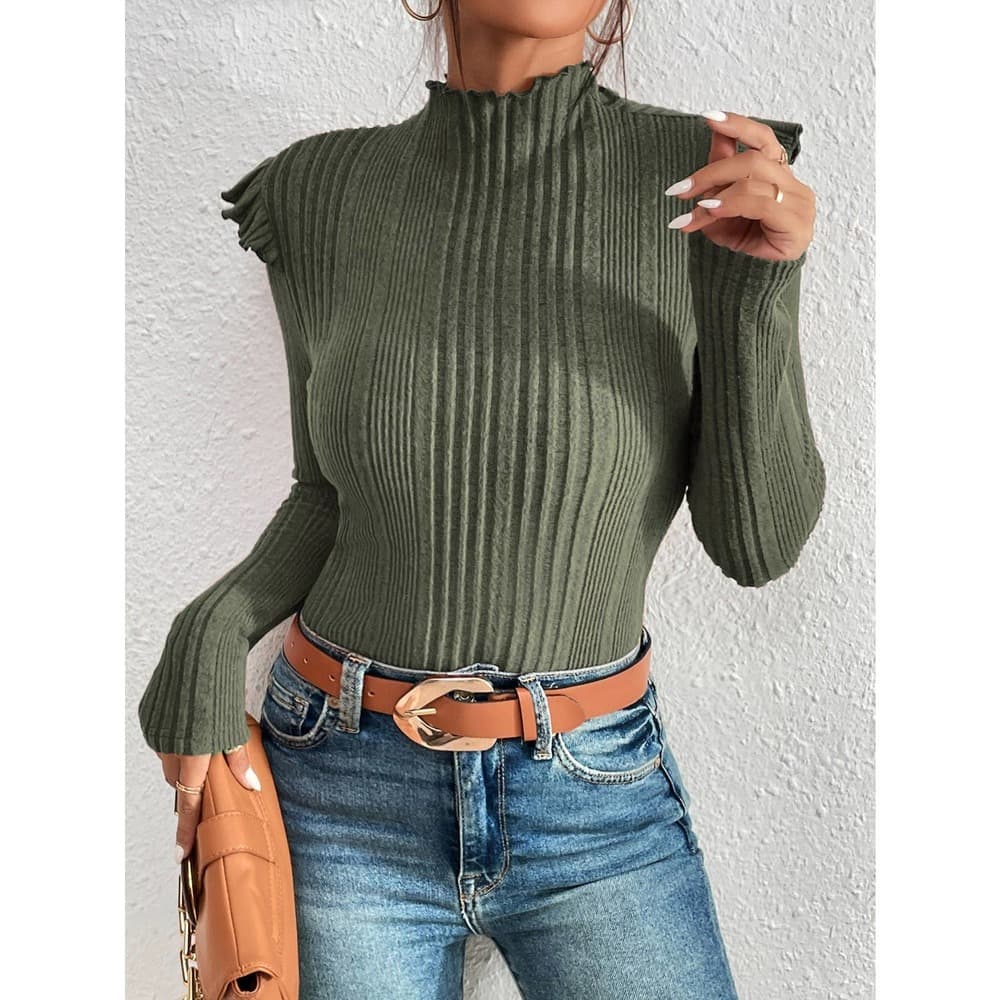 Unity Mock Neck Ruffle Trim Tee Top - Thumbnail 10