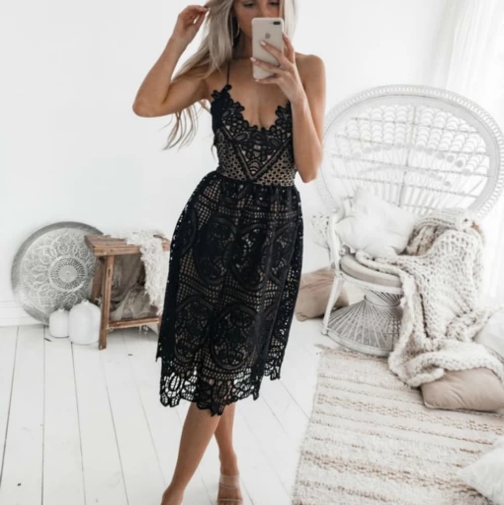 White boho lace criss cross back midi dress - Thumbnail 6