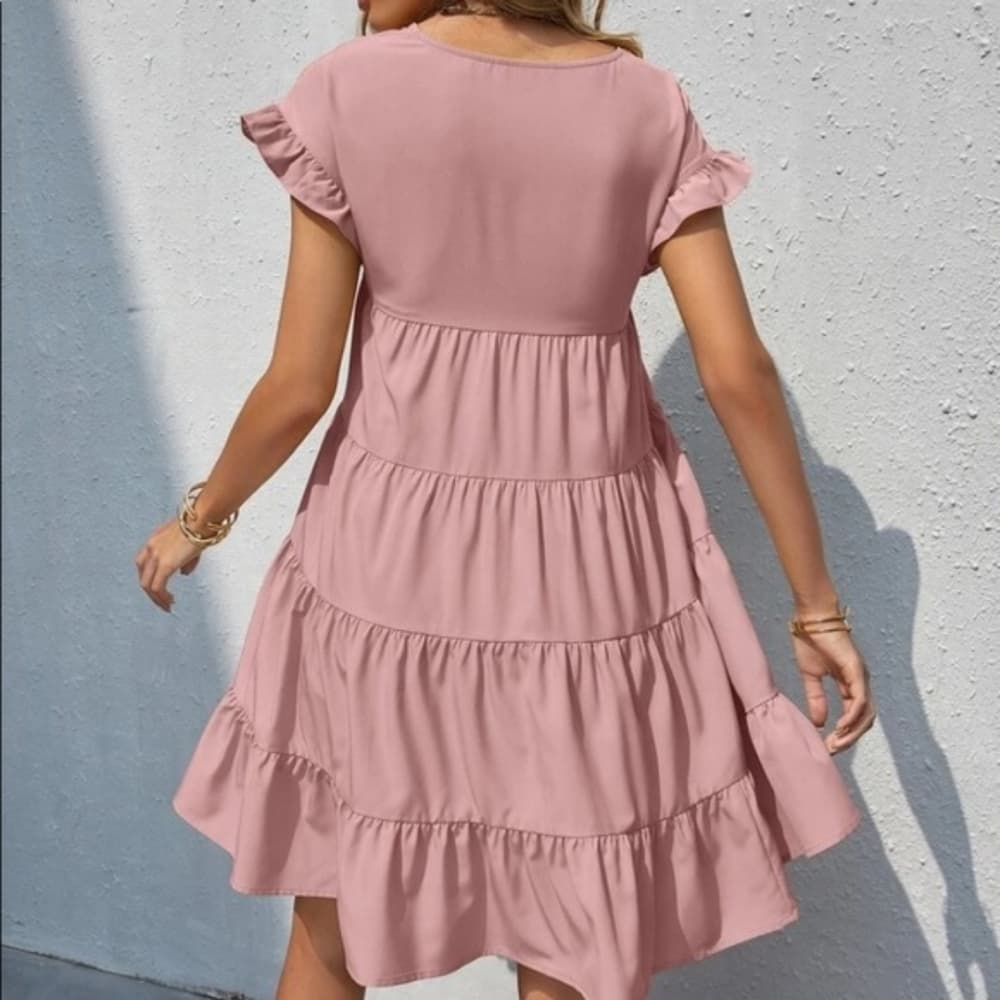 Boho v neck ruffle sleeve smock mini dress black - Thumbnail 11