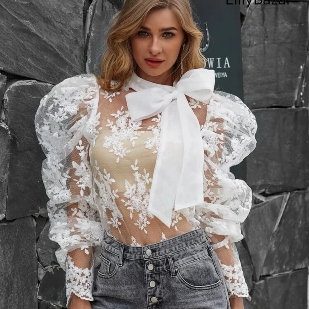 Beautiful White Bazar Tie Top - Thumbnail 2