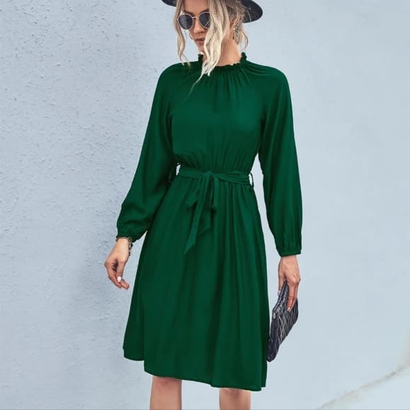 Dark Green Beauty Dress - Thumbnail 4