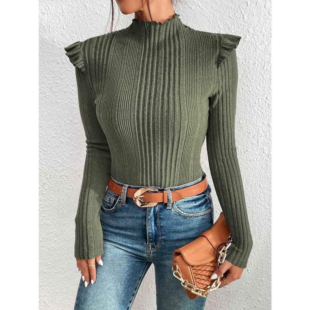 Unity Mock Neck Ruffle Trim Tee Top - Thumbnail 8