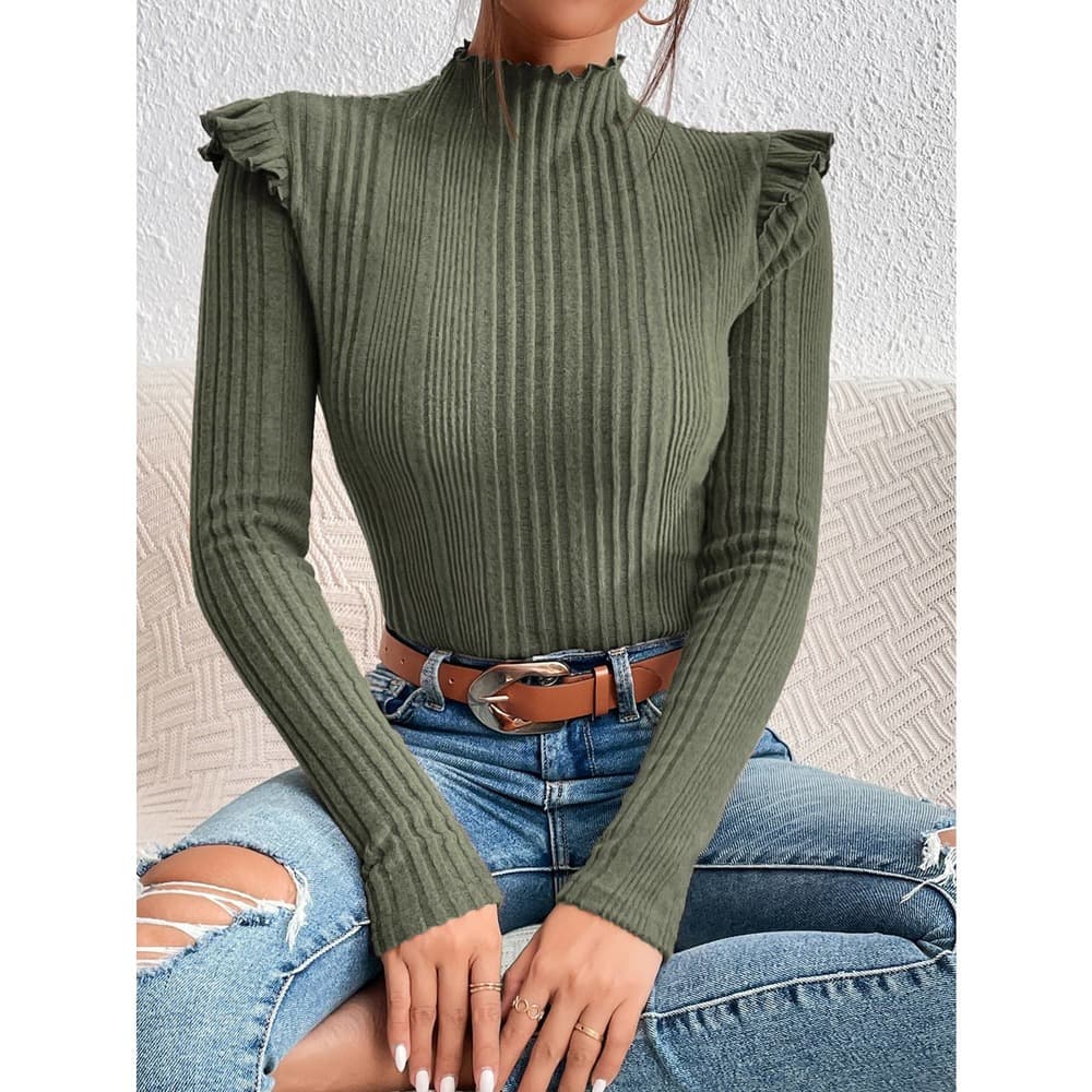 Unity Mock Neck Ruffle Trim Tee Top - Thumbnail 2