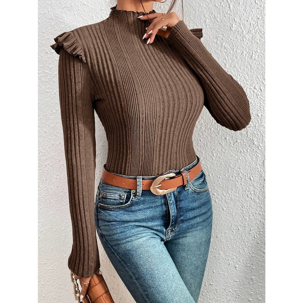 Unity Mock Neck Ruffle Trim Tee Top - Thumbnail 5