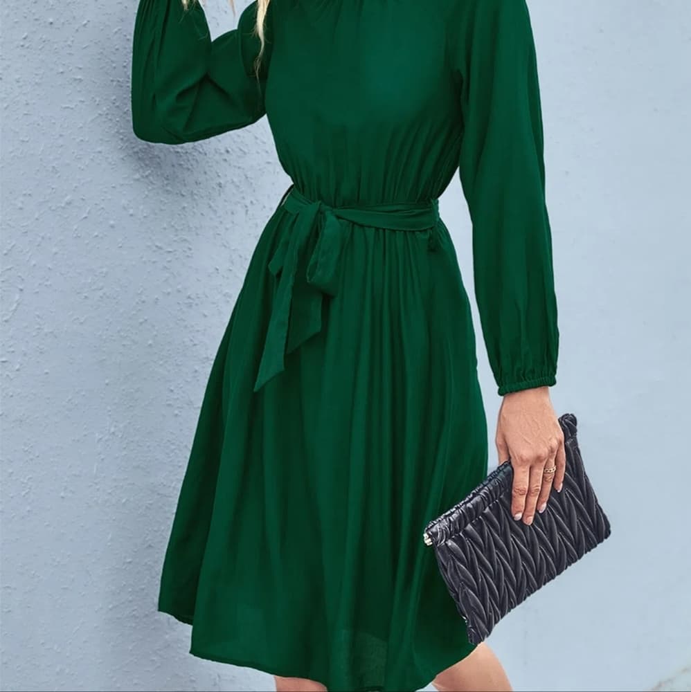 Dark Green Beauty Dress - Thumbnail 2
