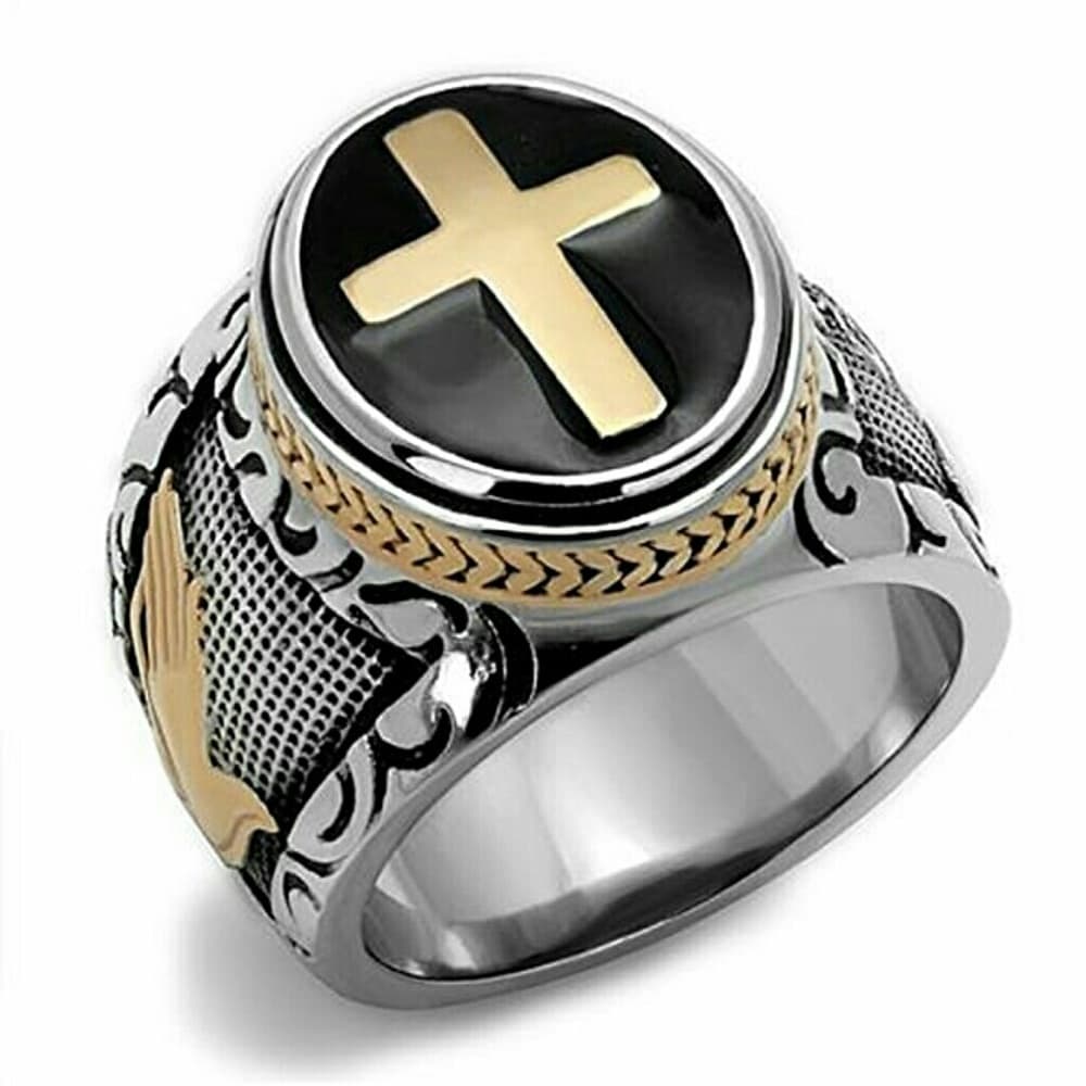Men's Black and Silver Holy Cross Ring - Thumbnail 2