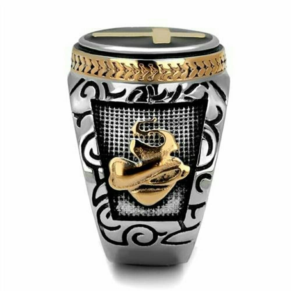 Men's Black and Silver Holy Cross Ring