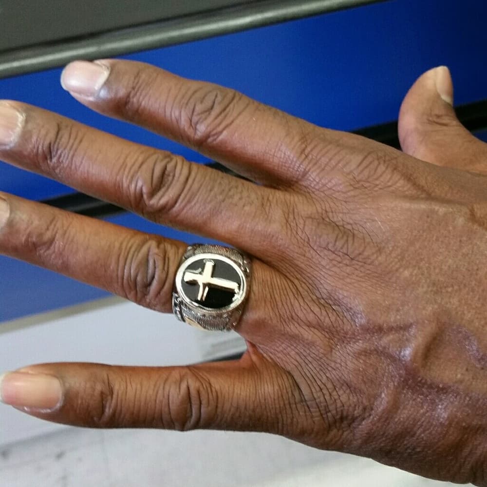 Men's Black and Silver Holy Cross Ring - Thumbnail 3