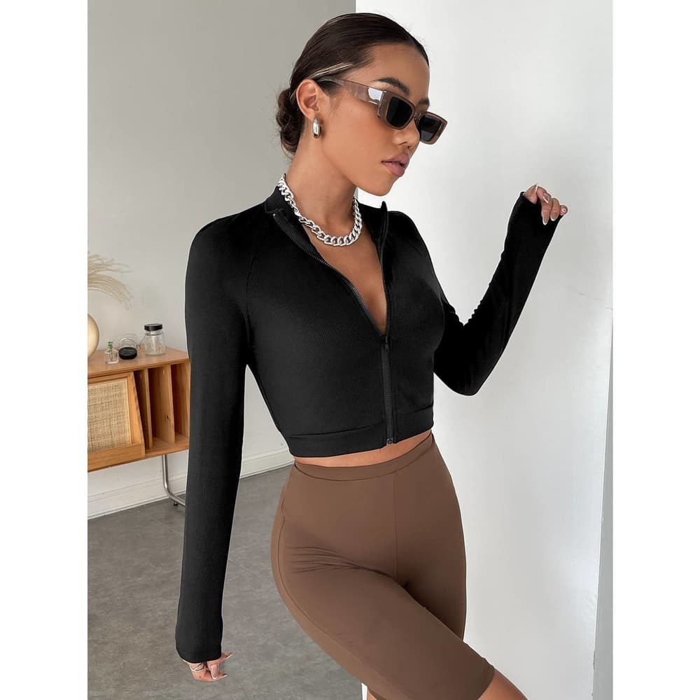 Zip Up Crop Jacket - Thumbnail 3