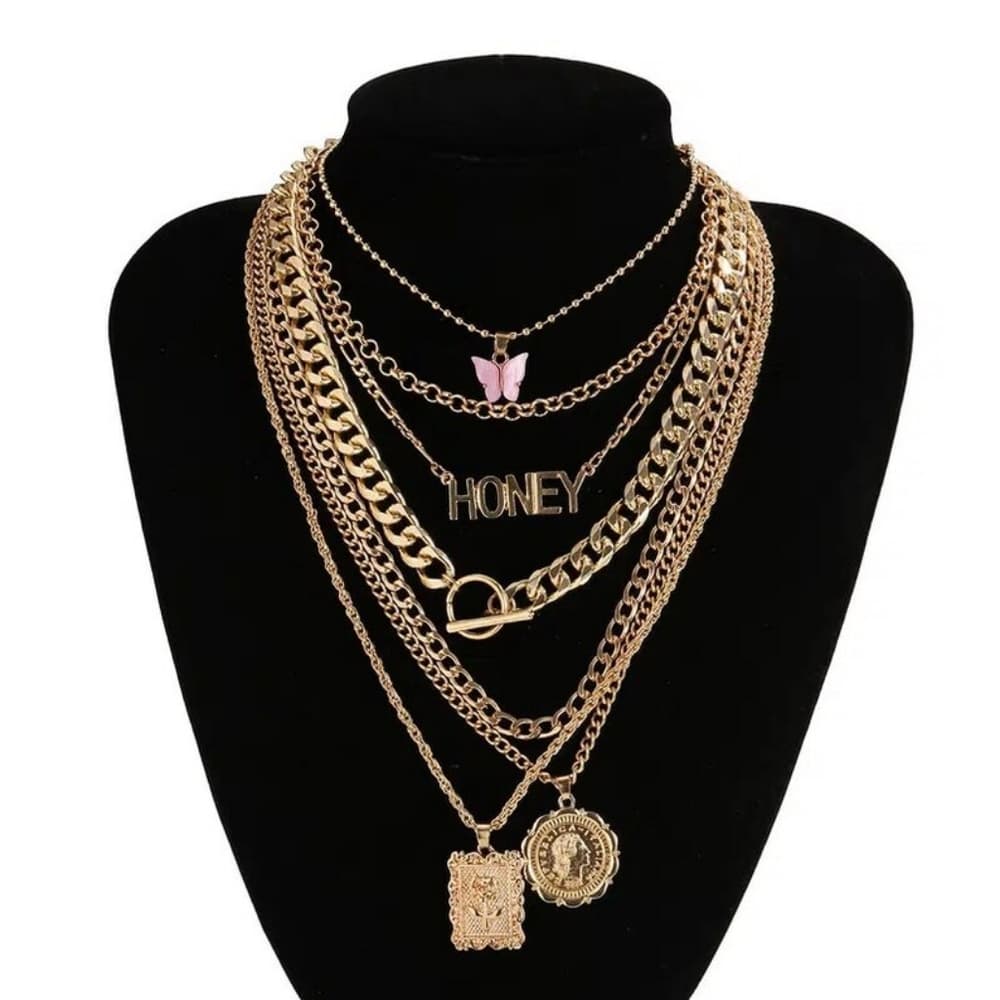 7 Pieces Ladies Vintage Fashion Pendant Necklace - Thumbnail 3