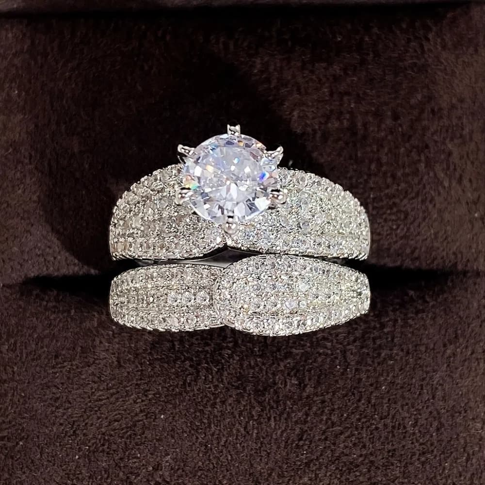925 Silver Plated Bridal Wedding Ring Zicron Ring Engagement - Thumbnail 5