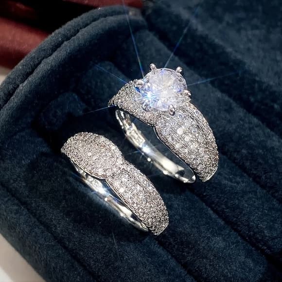 925 Silver Plated Bridal Wedding Ring Zicron Ring Engagement - Thumbnail 9
