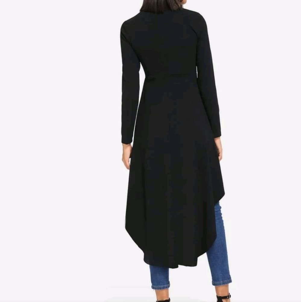 Black Mock Neck Double Breasted Dip Hem Peplum Top - Thumbnail 3