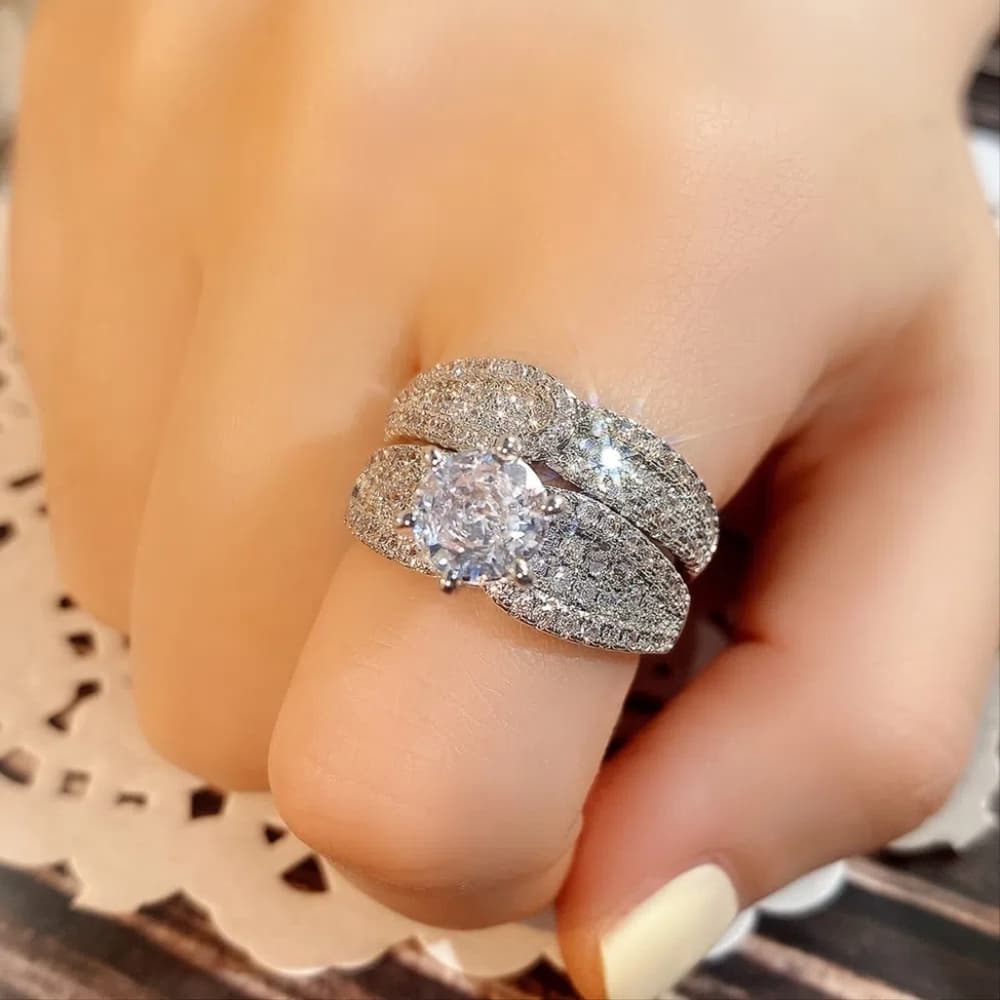925 Silver Plated Bridal Wedding Ring Zicron Ring Engagement - Thumbnail 6
