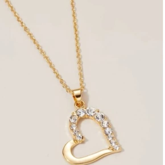 Rhinestone Heart Pendant Necklace - Thumbnail 2