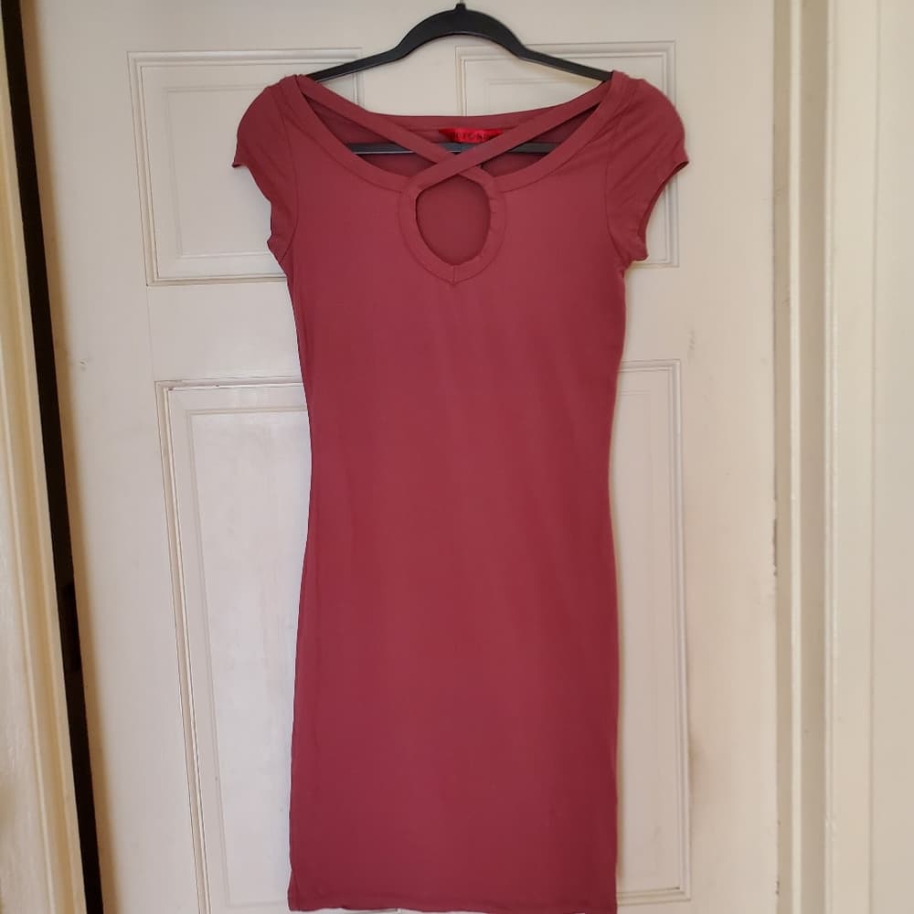 Pink Criss Cross Bodycon Dress - Thumbnail 4