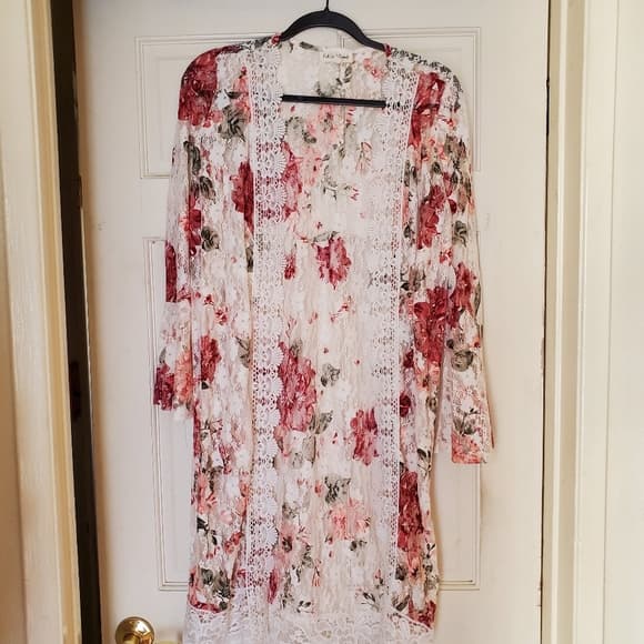 Pink White Floral Kimono - Thumbnail 10