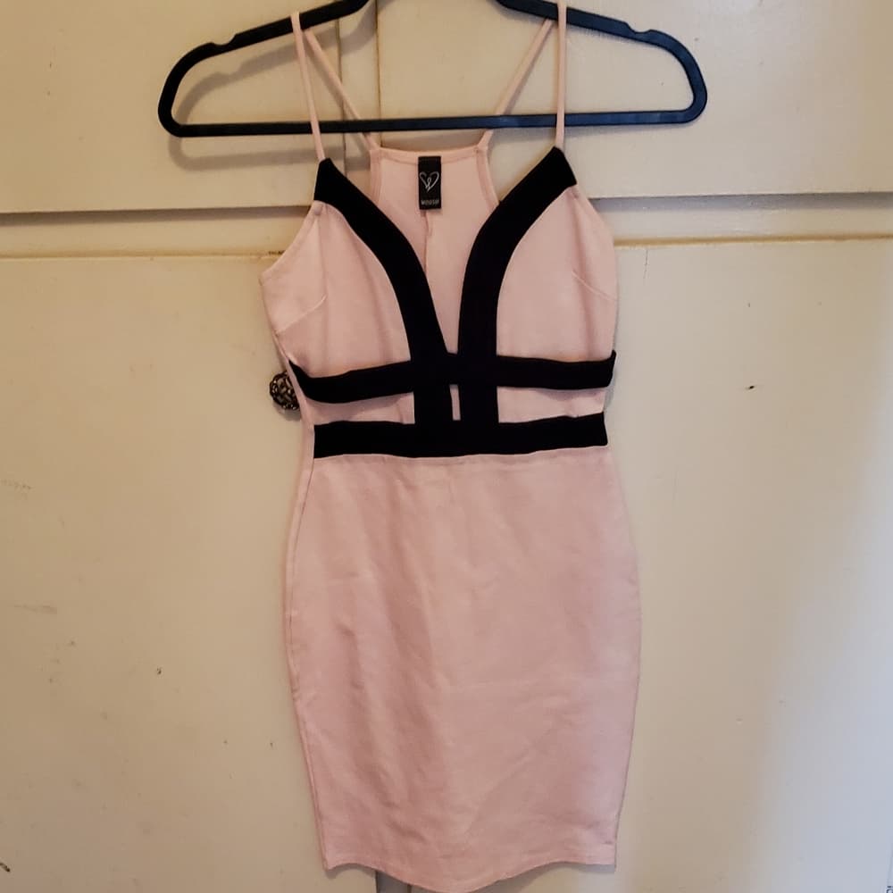 Pink Black Windsor Bodycon Dress - Thumbnail 2