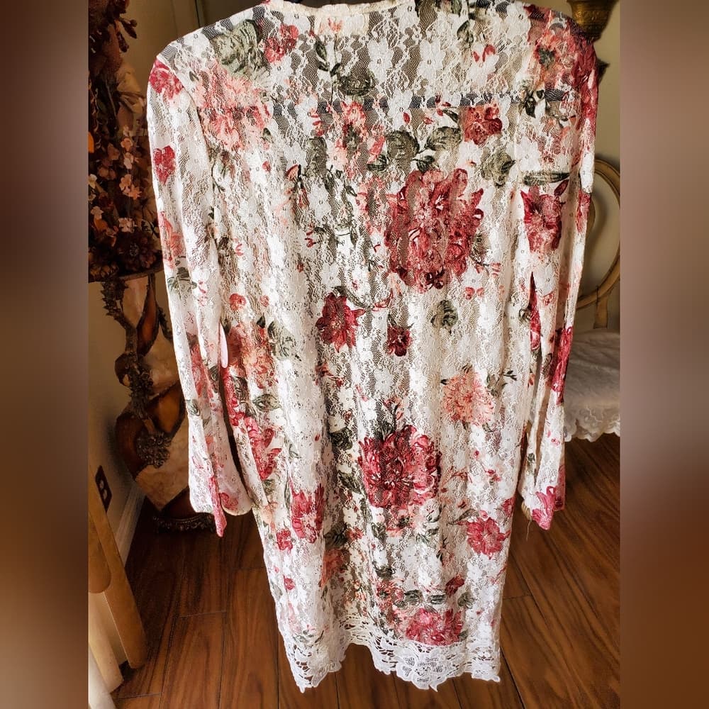 Pink White Floral Kimono - Thumbnail 4