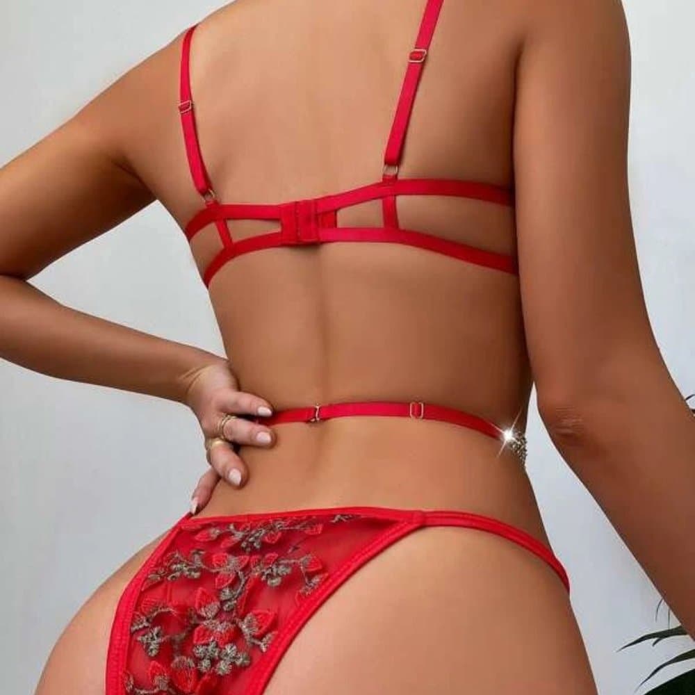 Sexy Red Teddy Bodysuit Lingerie Set - Thumbnail 2