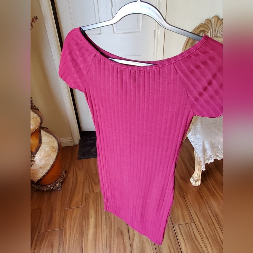 Burgundy Short Sleeve Dress - Thumbnail 2