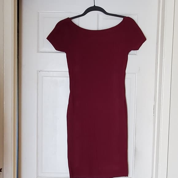Burgundy Short Sleeve Dress - Thumbnail 6