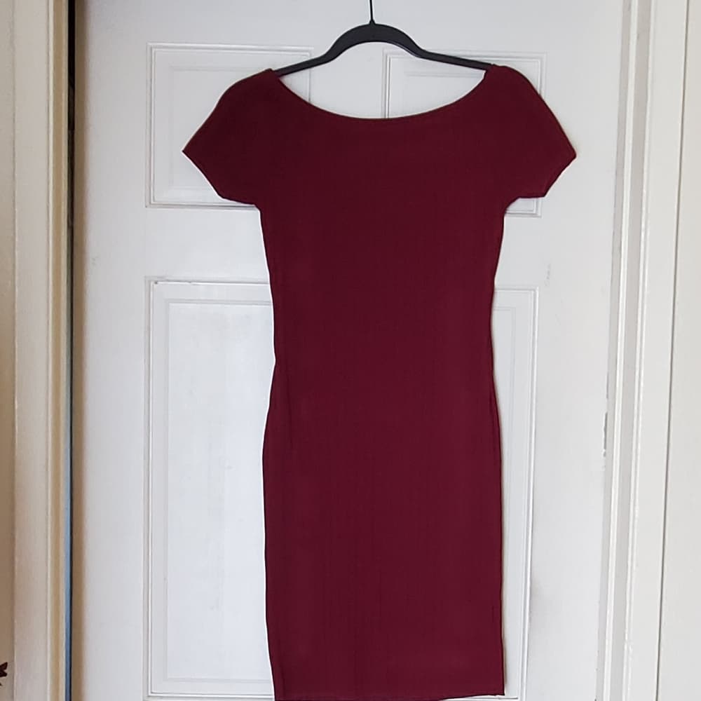 Burgundy Short Sleeve Dress - Thumbnail 5