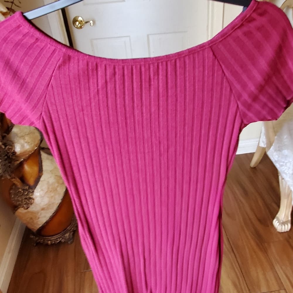Burgundy Short Sleeve Dress - Thumbnail 3