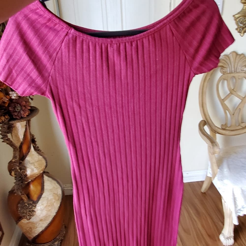 Burgundy Short Sleeve Dress - Thumbnail 4