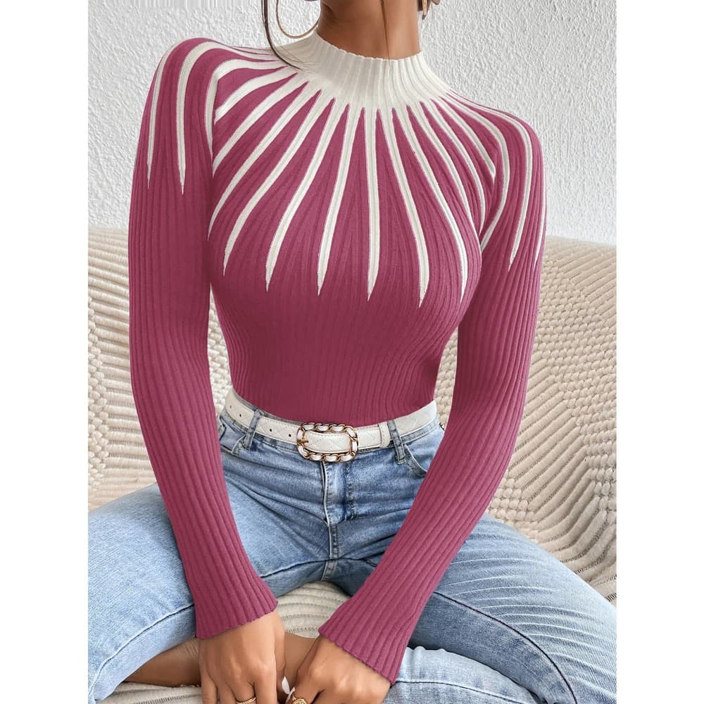 Colorblock Mock Neck Sweater Top - Thumbnail 9