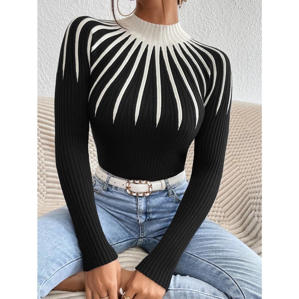 Colorblock Mock Neck Sweater Top - Thumbnail 2