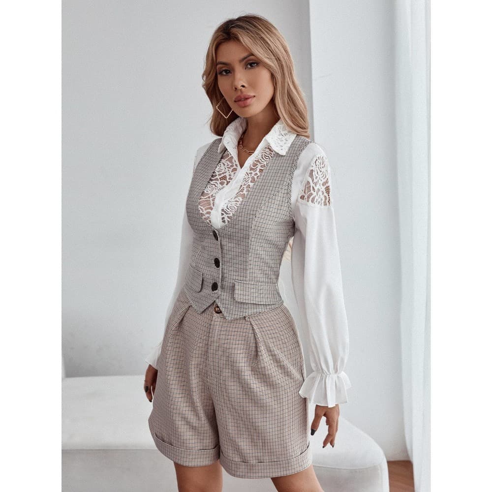 Unity 1pc Plaid Print Flap Detail Vest Blazer - Thumbnail 9